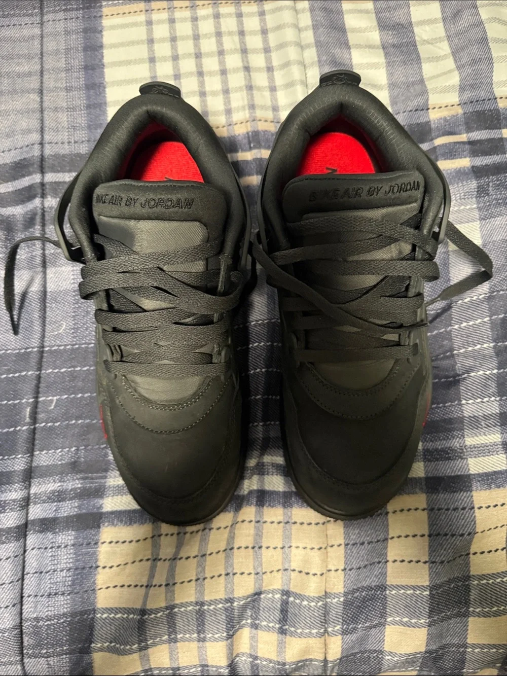 Men's Black Jordan 4 bike air Athletic Sneakers with Red Accent